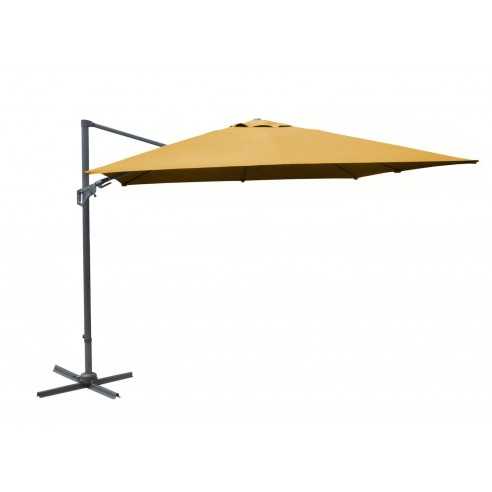 Parasol déporté NH 3x3 m curry en aluminium orientable, inclinable et rotatif - Proloisirs