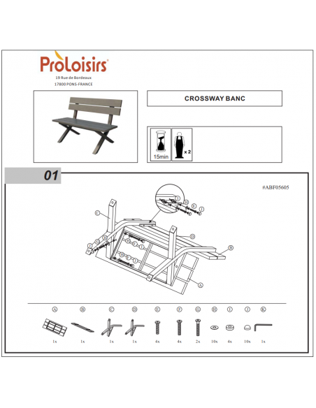 Banc de jardin Crossway aluminium Gris PROLOISIRS - Bancs de