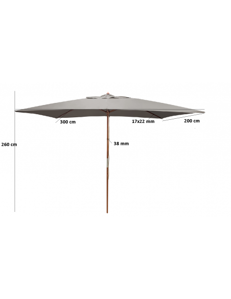 Taille  Parasol bois 3 x 2 m ouverture à poulie - 3 coloris - Proloisirs