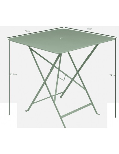 Table de jardin Bistro 71x71 cm - Métal pliante carrée - Vert Opaline