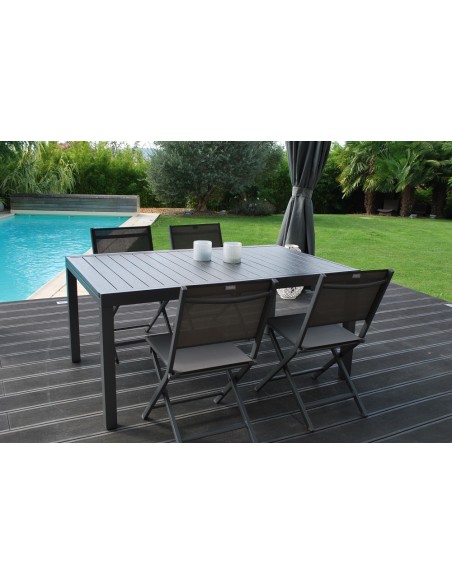 Salon de jardin extensible 6 fauteuils aluminium anthracite - Miami