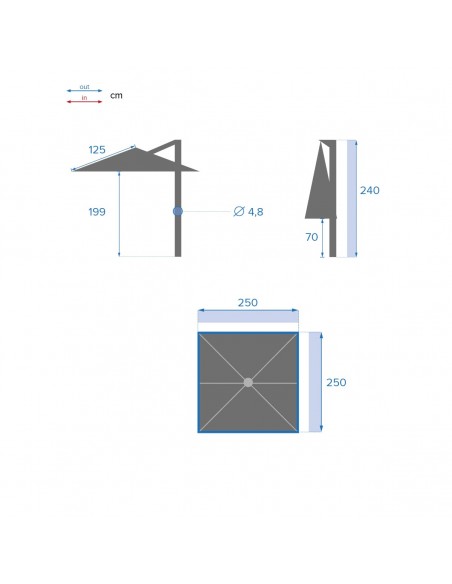 Parasol déporté  Janeiro carré 2,5 x 2,5 m - Aluminium et Toile polyester - Gris cendré