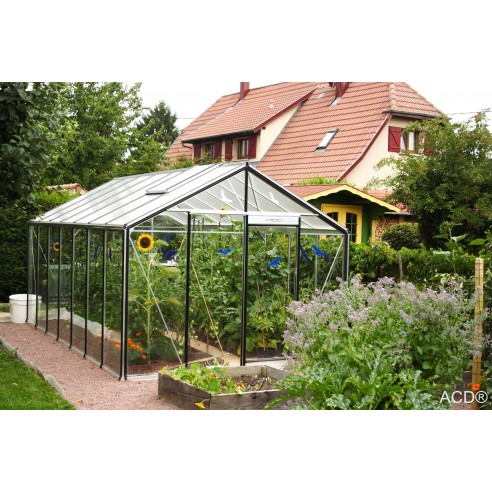 Serre de jardin R307H 15.88 m² en verre trempé sécurit - Aluminium naturel