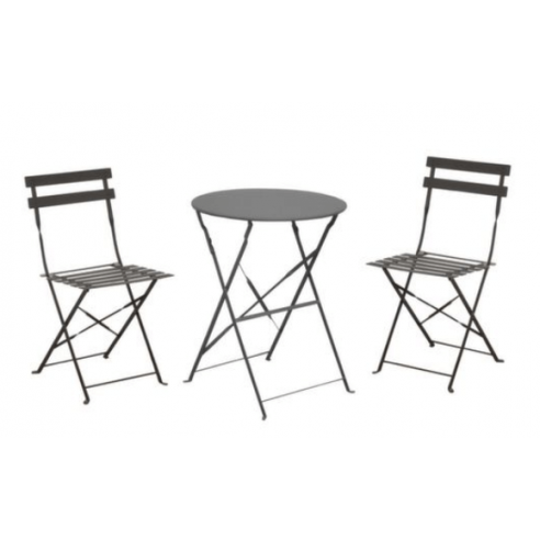 Set Cuba - Guéridon + 2 chaises pliantes acier - Grey alizé proloisirs