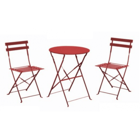 Set Cuba - Guéridon + 2 chaises pliantes acier - rouge alize proloisirs