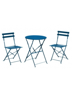 Set Cuba - Guéridon + 2 chaises pliantes acier - Bleu alize proloisirs