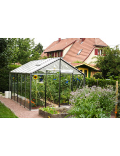 Serre de jardin R306 13.6 m² en verre trempé sécurit - Aluminium naturel