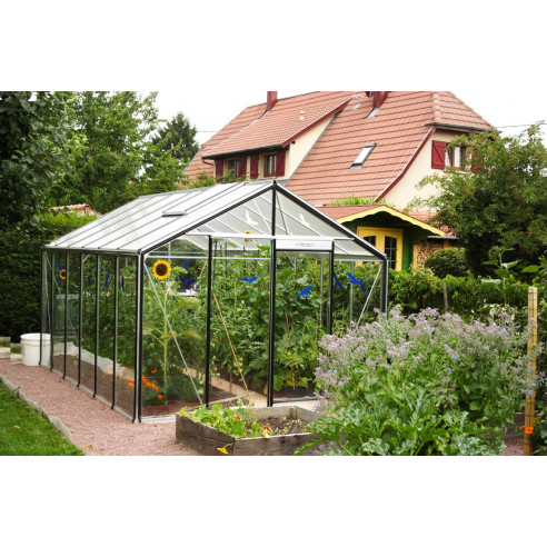 Serre de jardin R306 13.6 m² en verre trempé sécurit - Aluminium naturel