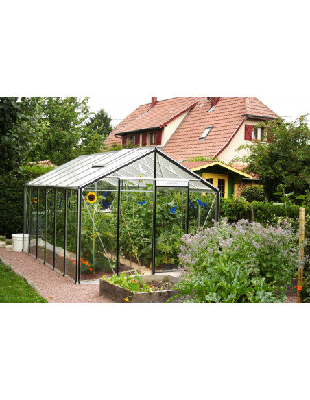 Serre de jardin R306 13.6 m² en verre trempé sécurit - Aluminium naturel