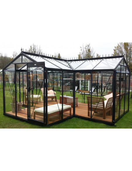 Orangerie Babette 15.4 m² laquée RAL9005 en verre trempé sécurit