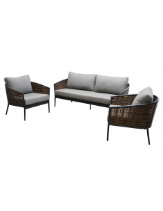 Salon de jardin 3 places - Aluminium/Wicker/Coussins - Graphite oceo proloisirs