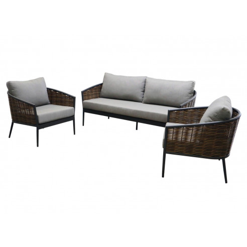 Salon de jardin 3 places - Aluminium/Wicker/Coussins - Graphite oceo proloisirs