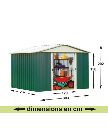 Abri de jardin métal Yardmaster 6.24 m² sans plancher - Vert sapin