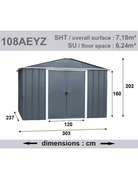 Abri de jardin métal Yardmaster 6.24 m² sans plancher - Anthracite - Trigano Jardin