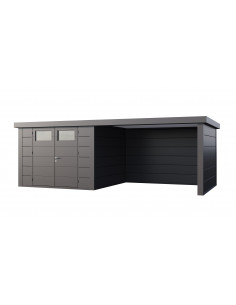 Abri de jardin Eleganto / Classico 3030 Anthracite avec Lounge large fermé à droite - Telluria