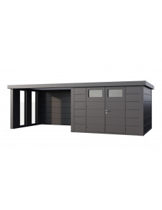 Abri de jardin Eleganto / Classico 3030 Anthracite avec Lounge large fermé à gauche + 2 fenêtres - Telluria