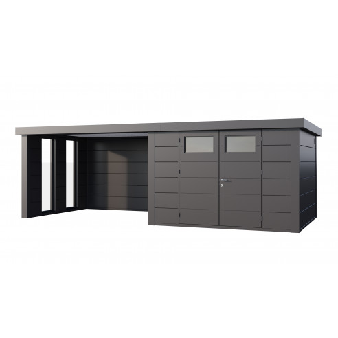 Abri de jardin Eleganto / Classico 3030 Anthracite avec Lounge large fermé à gauche + 2 fenêtres - Telluria