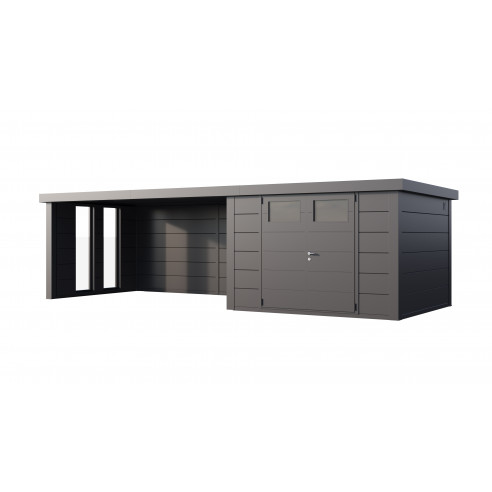 Abri de jardin Eleganto / Classico 3030 Anthracite avec Lounge XL à gauche + 2 fenêtres - Telluria