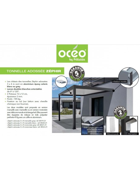 Achat Tonnelle Bioclimatique ZEPHIR 3x4M - Aluminium - Lames motorisées - Gris - PROLOISIRS