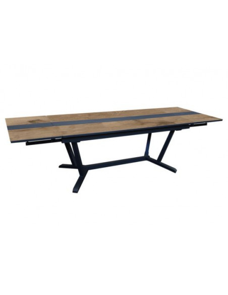 Achat Table GALLEO - 6 à 10 personnes - Aluminium et HPL - Graphite / Chêne - PROLOISIRS