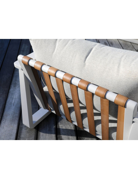 Achat Salon de jardin angle LEATHER II - 6/7 personnes - Beige / Crème - Aluminium et teck - PROLOISIRS