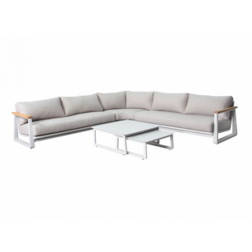 Achat Salon de jardin angle LEATHER II - 6/7 personnes - Beige / Crème - Aluminium et teck - PROLOISIRS