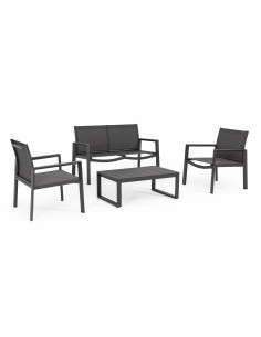 Achat Salon de jardin 4 personnes KALLEN - Anthracite - Aluminium et textilène - BIZZOTTO