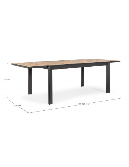 Achat Table extensible BELMAR - 160 / 240 x 100 cm - Naturel / Anthracite - BIZZOTTO