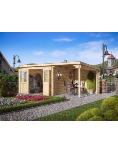 EDEN PARTENAIRE JARDIN Abri de jardin Coquelicot M avec auvent en bois naturel sans plancher 300 x 596 cm