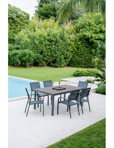 Achat CREADOR - Table de jardin LANZA CR extensible - L.165/261 x 100 cm - Aluminium - Imitation bois flotté