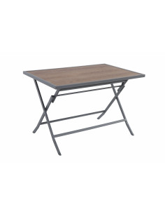 Achat CREADOR - Table pliante PIQUEY - 110 x 71 cm - Aluminium crealite - Gris mat / Effet teck