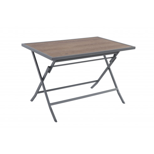 Achat CREADOR - Table pliante PIQUEY - 110 x 71 cm - Aluminium crealite - Gris mat / Effet teck