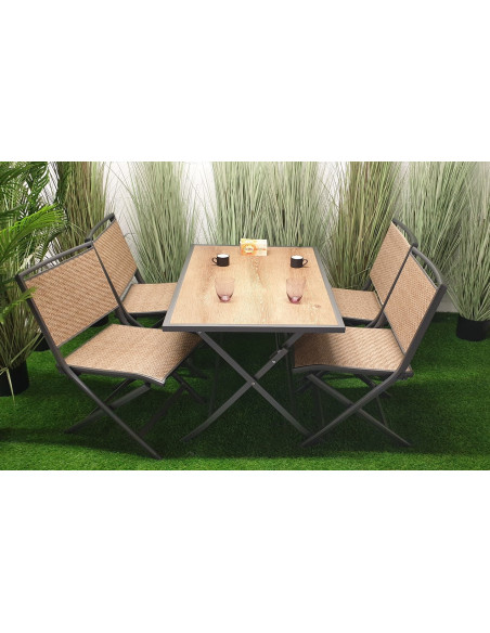 Achat CREADOR - Table pliante PIQUEY - 6 personnes - 150 x 80 cm - Aluminium crealite - Gris mat / Effet teck