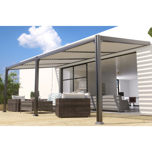 Achat COULEURS DU MONDE - Pergola adossée bioclimatique CANBERRA - 6 x 3 mètres - Toit incliné