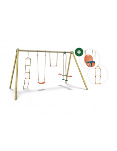 TRIGANO - Portique MANOU bois et métal 2.3 m hauteur - Enfants 3 à 12 ans