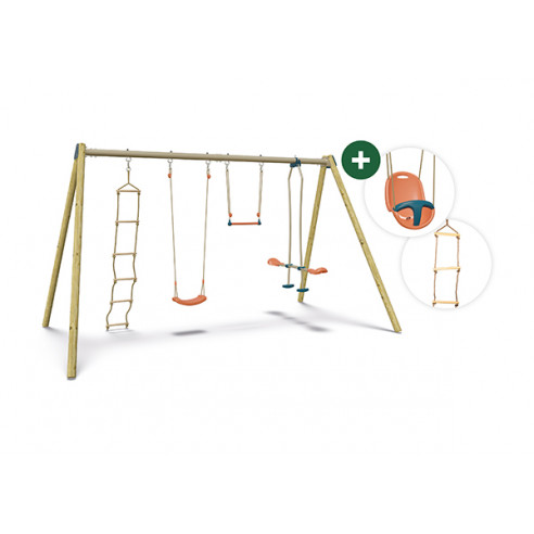 TRIGANO - Portique MANOU bois et métal 2.3 m hauteur - Enfants 3 à 12 ans