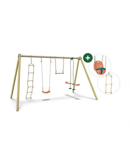 TRIGANO - Portique MANOU bois et métal 2.3 m hauteur - Enfants 3 à 12 ans