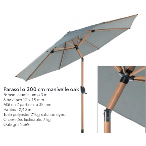 PROLOISIRS - Parasol en aluminium droit inclinable  D.300cm - Gris