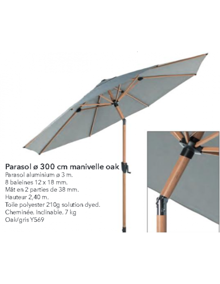 PROLOISIRS - Parasol en aluminium droit inclinable  D.300cm - Gris