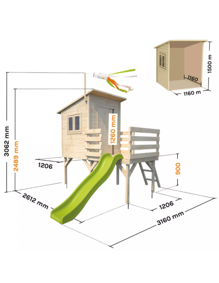 SOULET - Maisonnette en bois sur pilotis PORTLAND avec toboggan - Enfants 3 à 12 ans