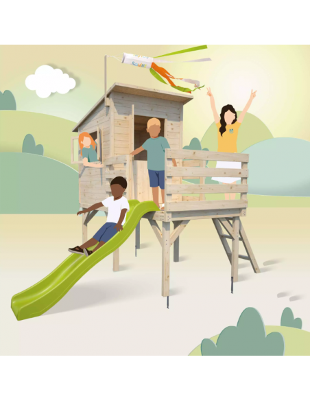 SOULET - Maisonnette en bois sur pilotis PORTLAND avec toboggan - Enfants 3 à 12 ans