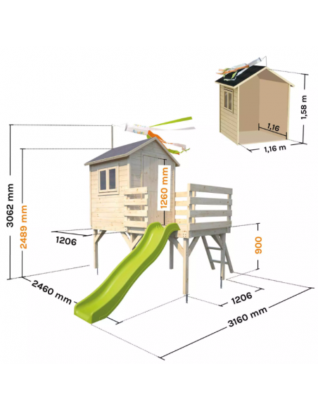SOULET - Maisonnette en bois sur pilotis JOSEPHINE avec toboggan - Enfants 3 à 12 ans
