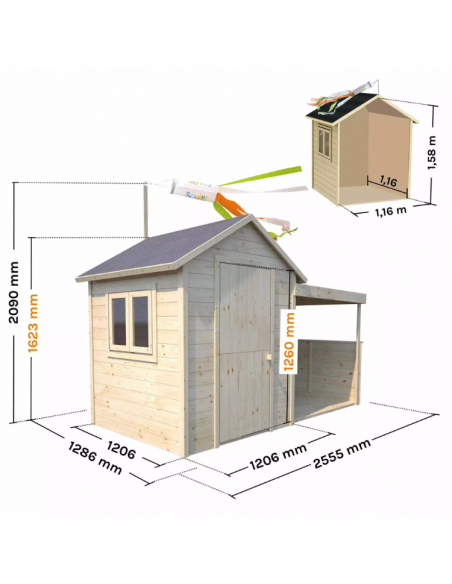 SOULET - Maisonnette en bois SARAH avec préau - Enfants 3 à 12 ans