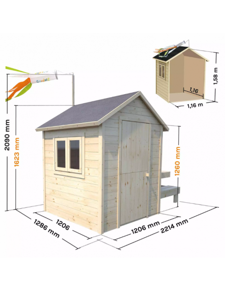 SOULET - Maisonnette en bois TIANA avec table de pique-nique - Enfants 3 à 12 ans
