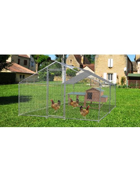 HABRITA - Enclos parc grillagé 6m² avec bâche de toit - L. 200 x P.300 x H.220 cm