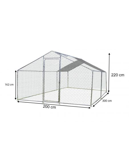 HABRITA - Enclos parc grillagé 6m² avec bâche de toit - L. 200 x P.300 x H.220 cm