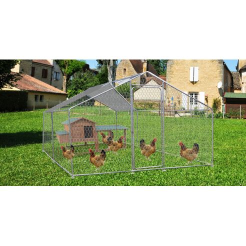 HABRITA - Enclos parc grillagé 12m² avec bâche de toit - L.300 x P.400 x H.220 cm