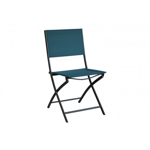 Chaise de jardin Dream pliante - Acier époxy et toile - Graphite / Bleu