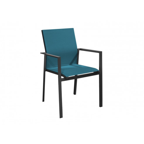 Fauteuil de jardin Delia Empilable en Aluminium graphite - Graphite / Bleu