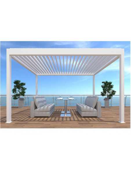 Achat PROLOISIRS - Pergola bioclimatique manuelle ZEPHIR - 3x4 mètres - Aluminium/Lames - Blanc